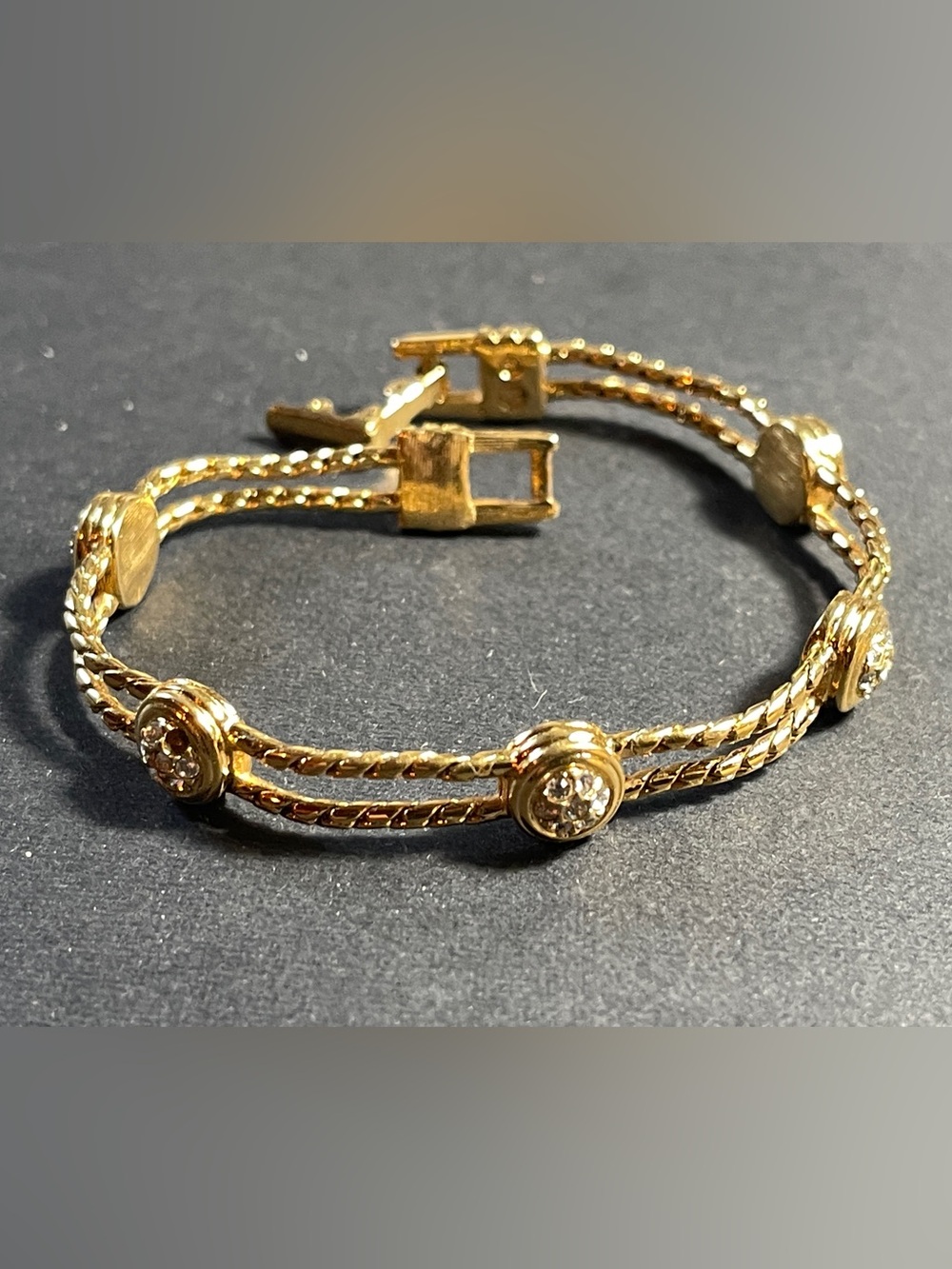 Vintage signed Swarovski crystal gold toned bracelet